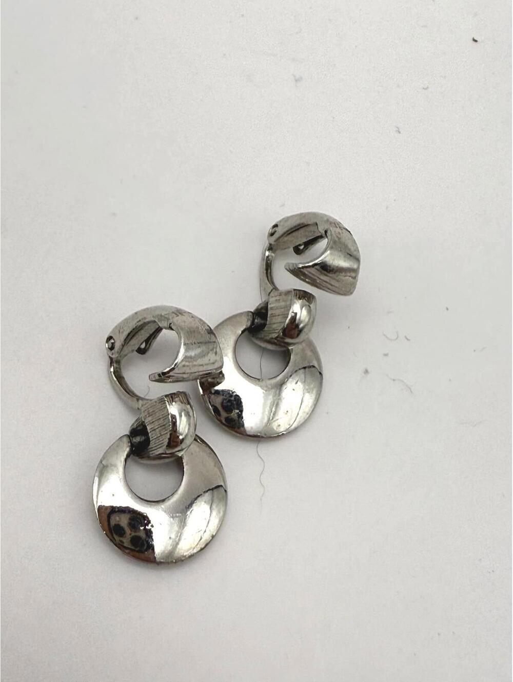 Trifari Silver Tone Clip-On Hoop Earrings